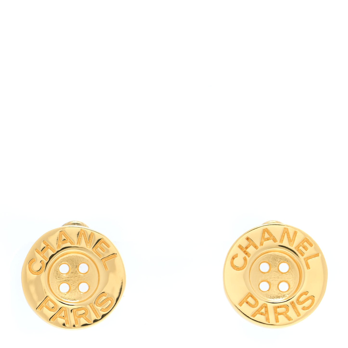 Metal Paris Button Stud Earrings Gold