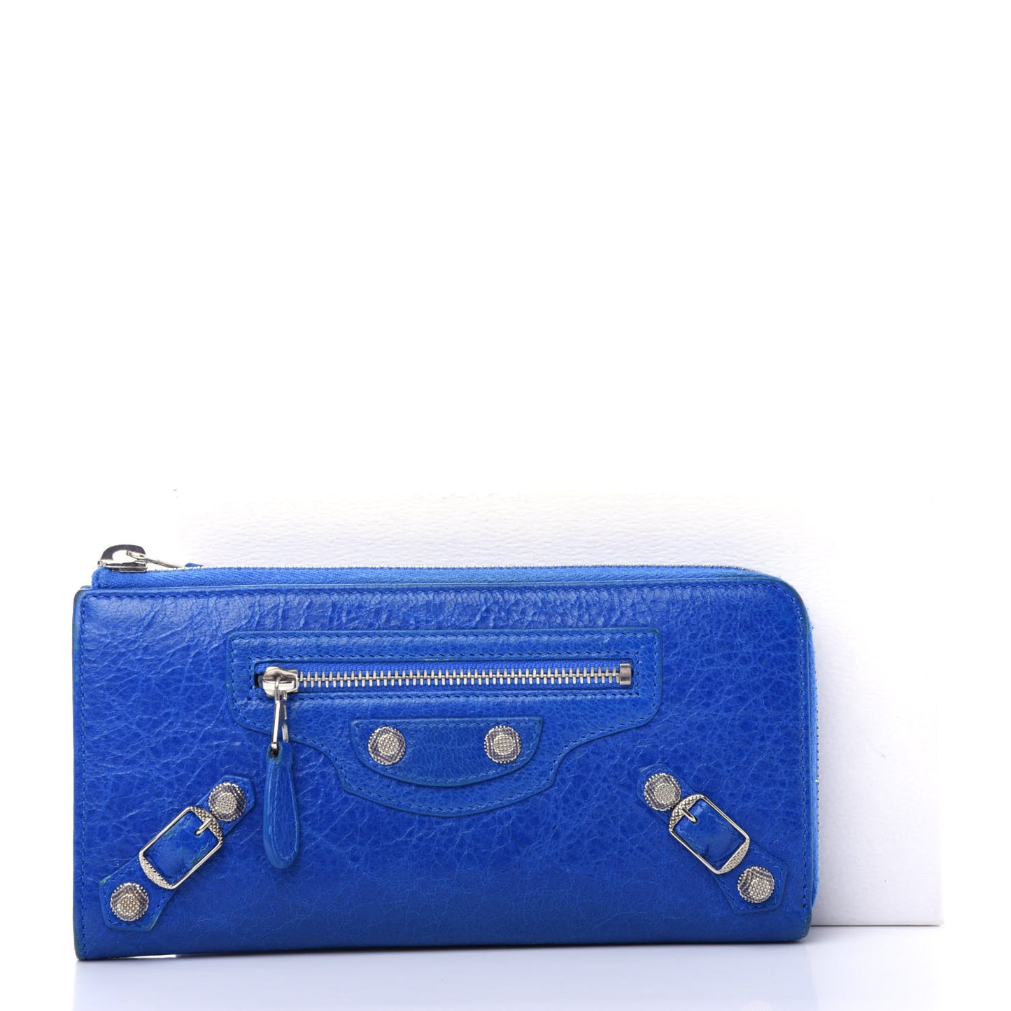 Agneau Giant 12 Silver Hardware Continental Zip Around Wallet Bleu Lazuli