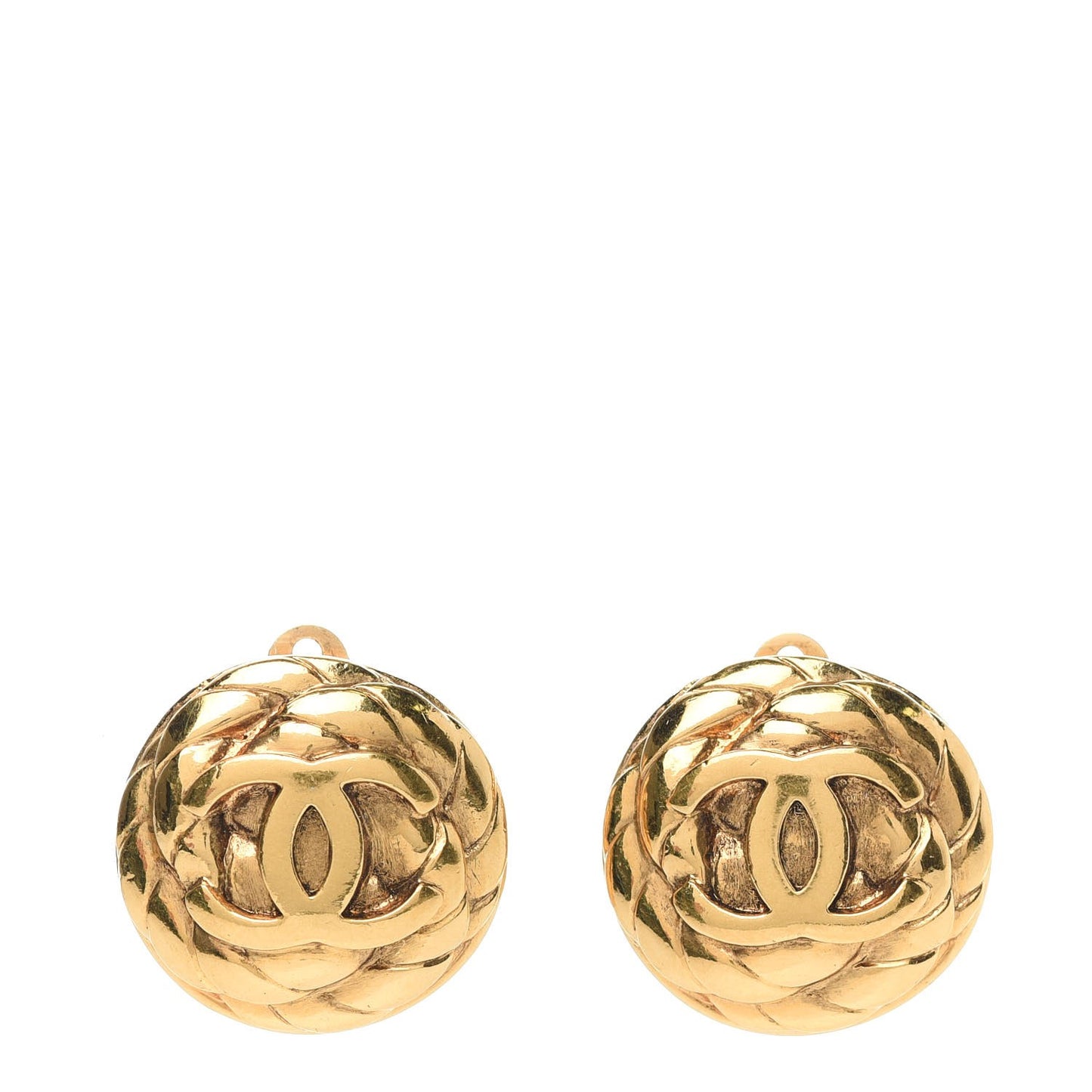 Round Quilted CC Clip On Earrings Gold