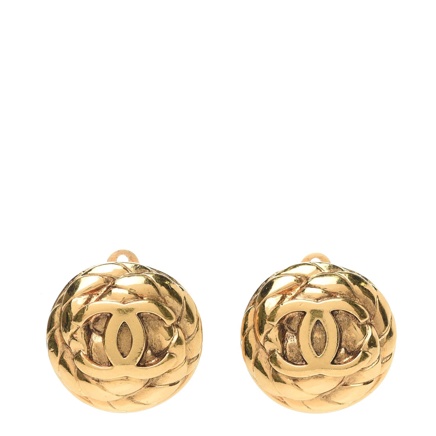 Chanel Round Quilted CC Clip On Earrings Gold 1 of 4