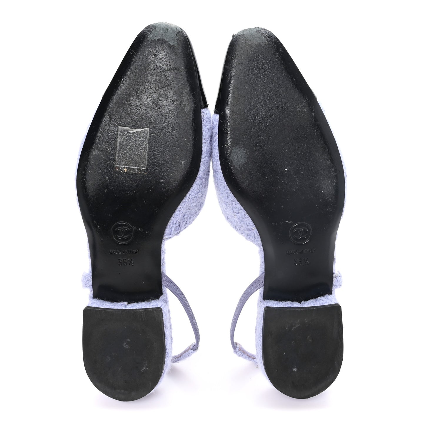 Iridescent Wool Tweed Patent Cap Toe CC Slingback Flats 36.5 Light Purple Silver Black