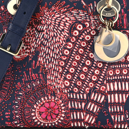 Christian Dior Smooth Calfskin Beaded Animals Medium Lady Dior Deep Blue Fuchsia 8 of 16