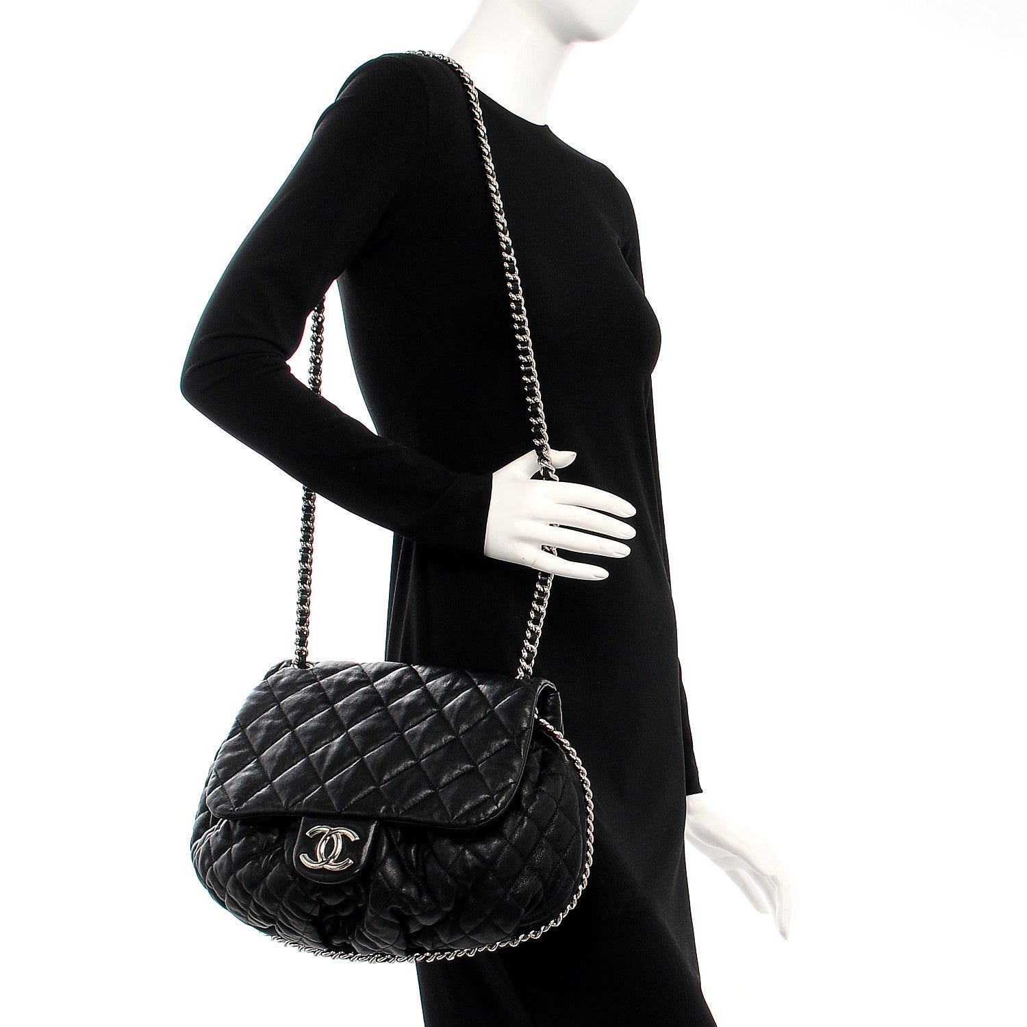 Chanel Washed Lambskin Quilted Large Chain Around Messenger Black 2 of 10