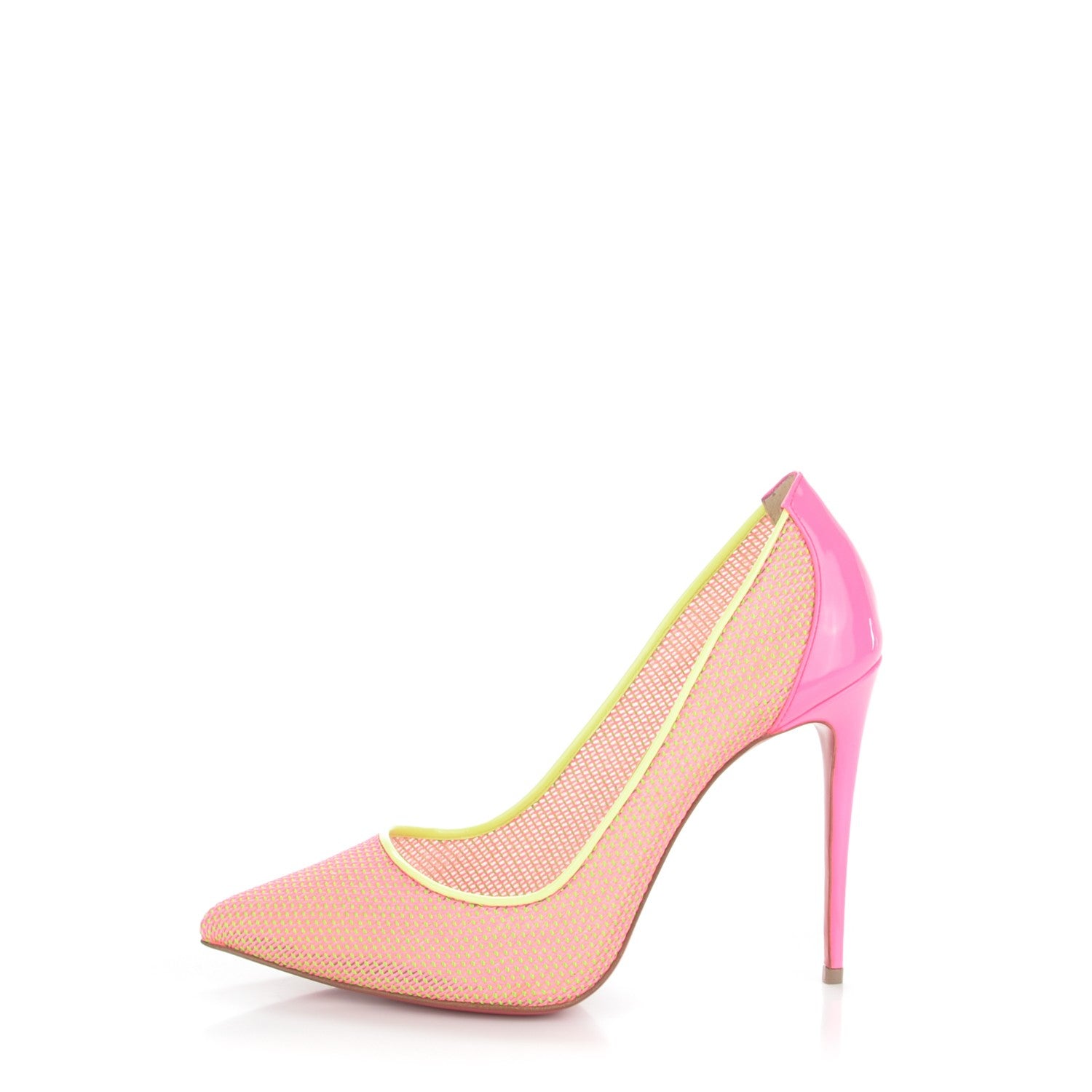 Christian Louboutin Lace Patent Raphia Follies 100 Pumps 37 Shocking Pink 1 of 7