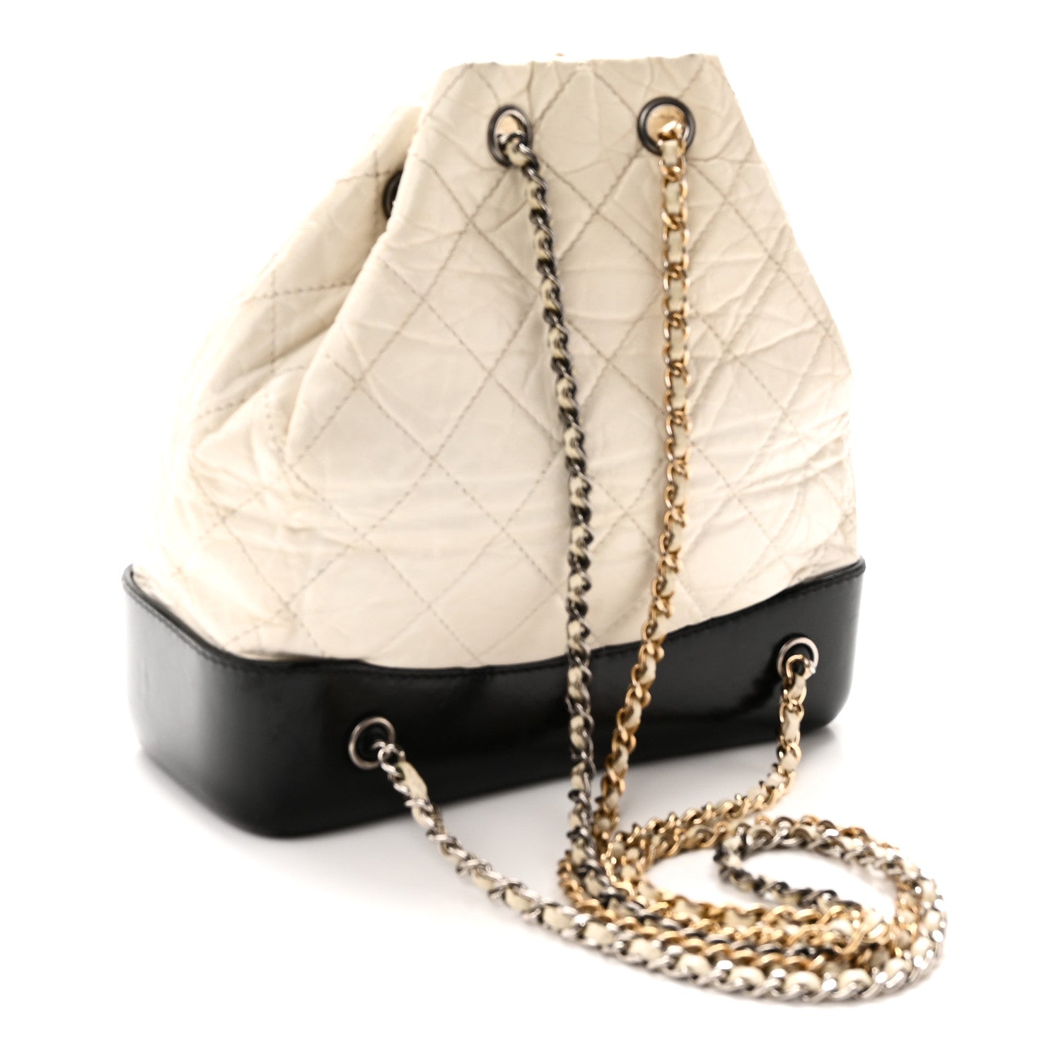 Chanel Aged Calfskin Quilted Gabrielle Backpack Black White Black White 3 of 10