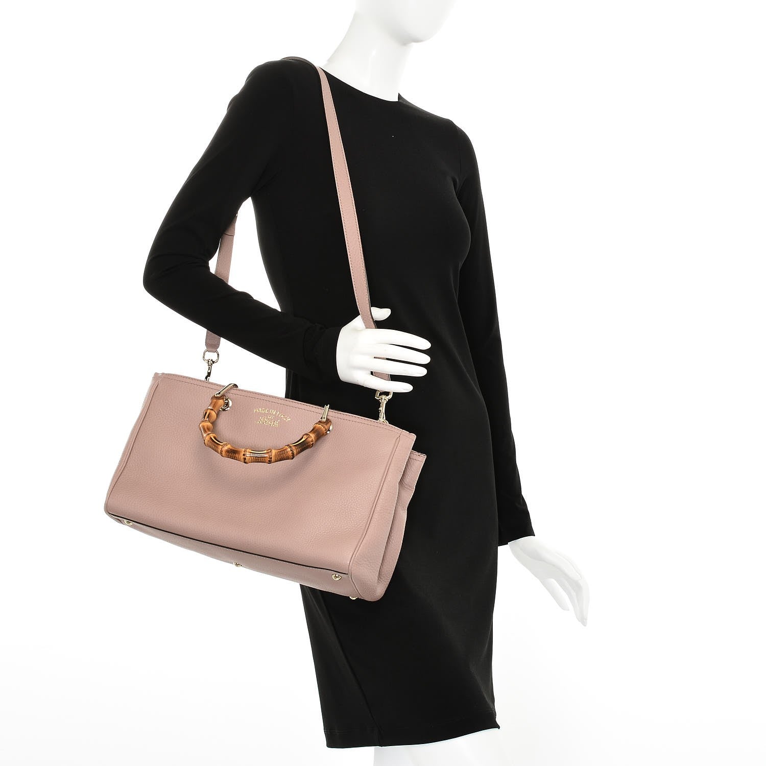 Gucci Pebbled Calfskin Medium Bamboo Shopper Tote Dark Cipria 3 of 8