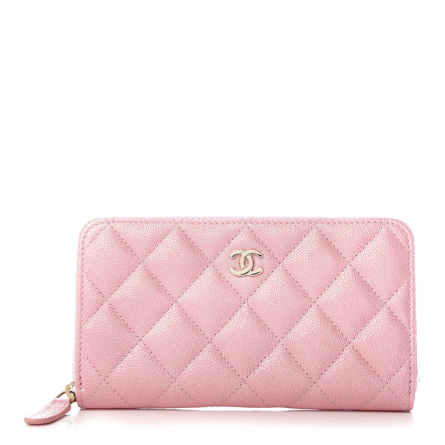 Iridescent Caviar Quilted Medium Zip Around Wallet Pink