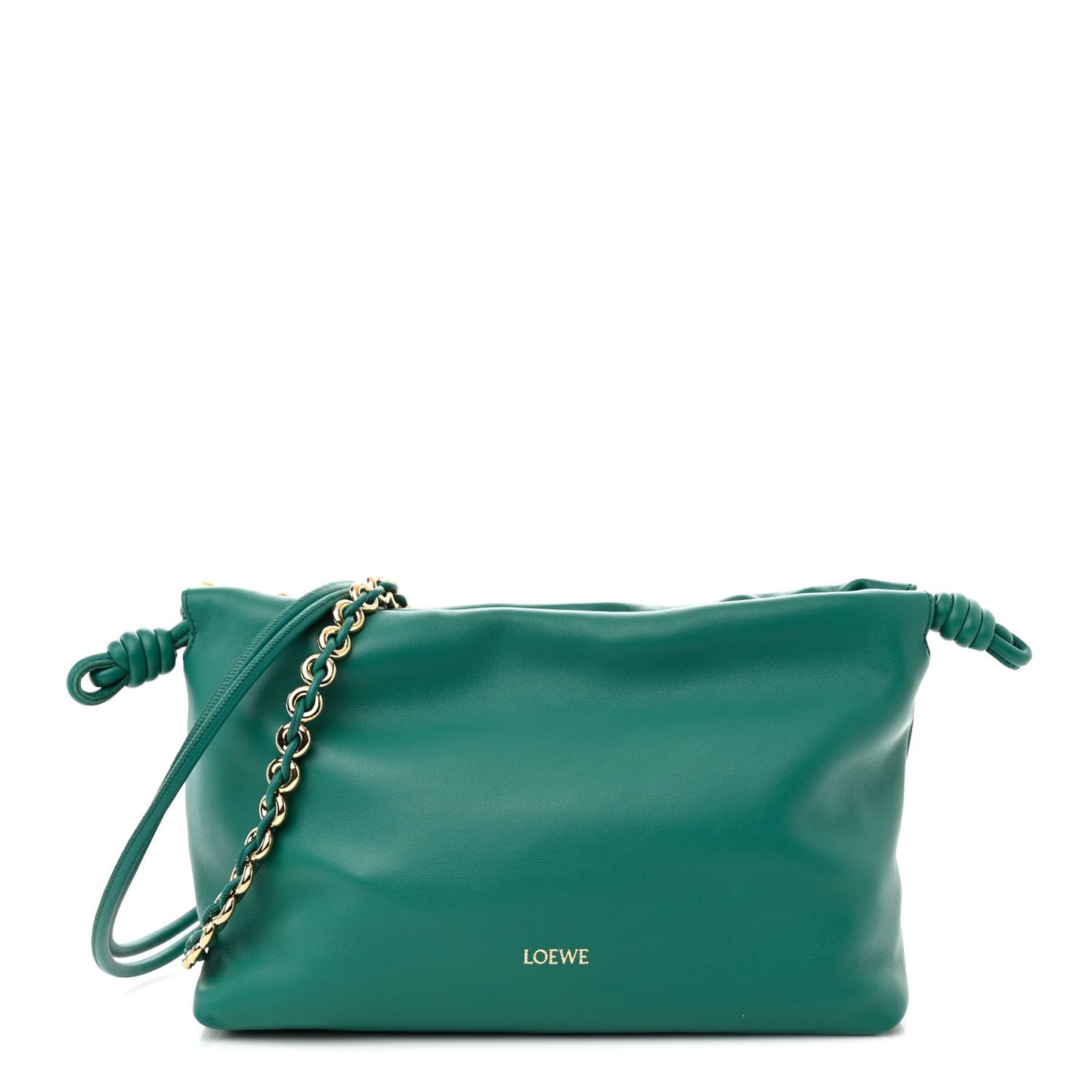 Mellow Nappa Medium Donut Chain Flamenco Knot Clutch Emerald Green