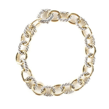 David Yurman Sterling Silver 18K Yellow Gold 10mm Medium Oval Link Bracelet 1 of 6