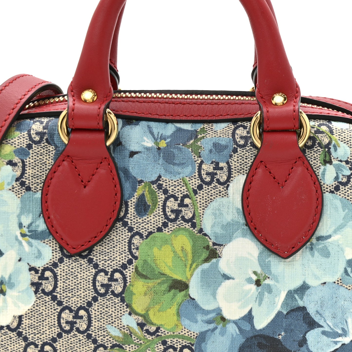 GG Supreme Monogram Blooms Mini Boston Navy Blue Hibiscus