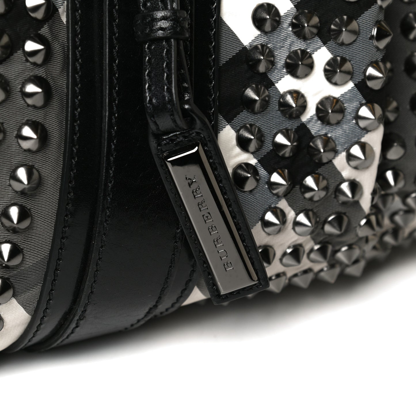 Nylon Beat Check Studded Satchel Black