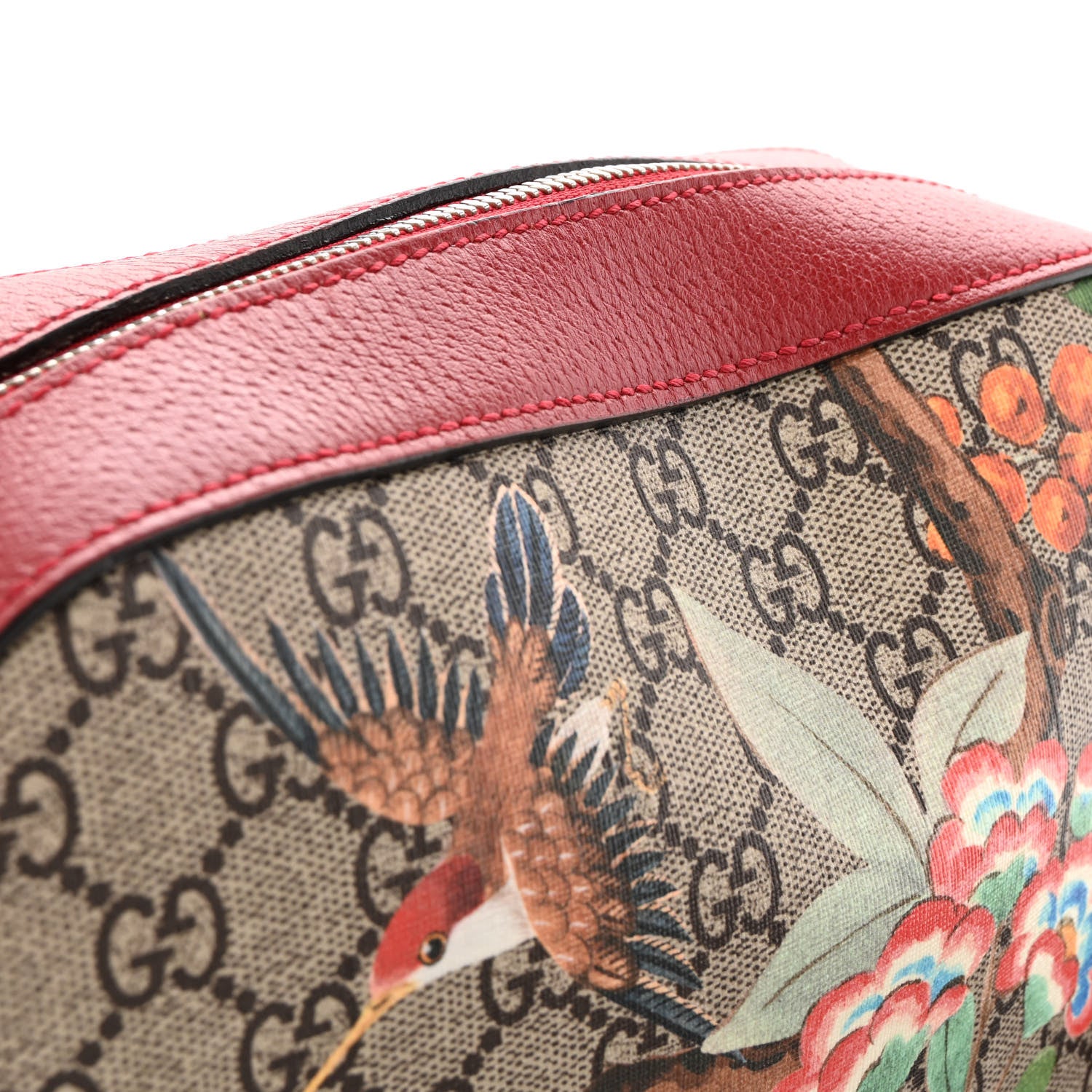 Gucci GG Supreme Monogram Tian Web Camera Bag Beige Multicolor Red 13 of 14