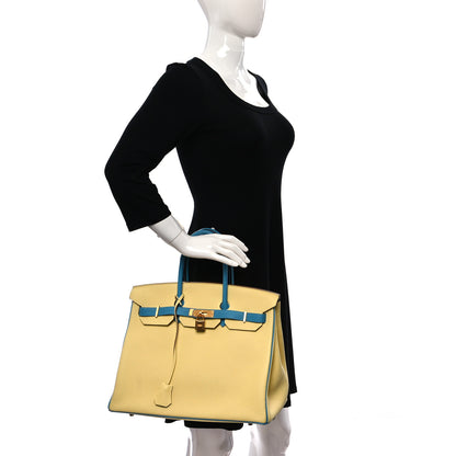 Hermes Togo Horseshoe Birkin 35 Jaune Poussin Bleu Izmir 2 of 11