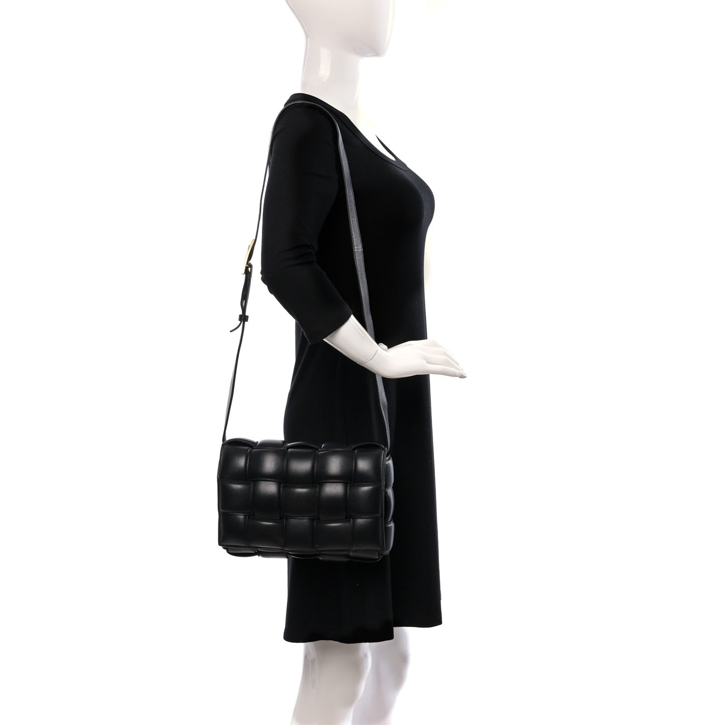Nappa Maxi Intreccio Padded Cassette Crossbody Bag Black
