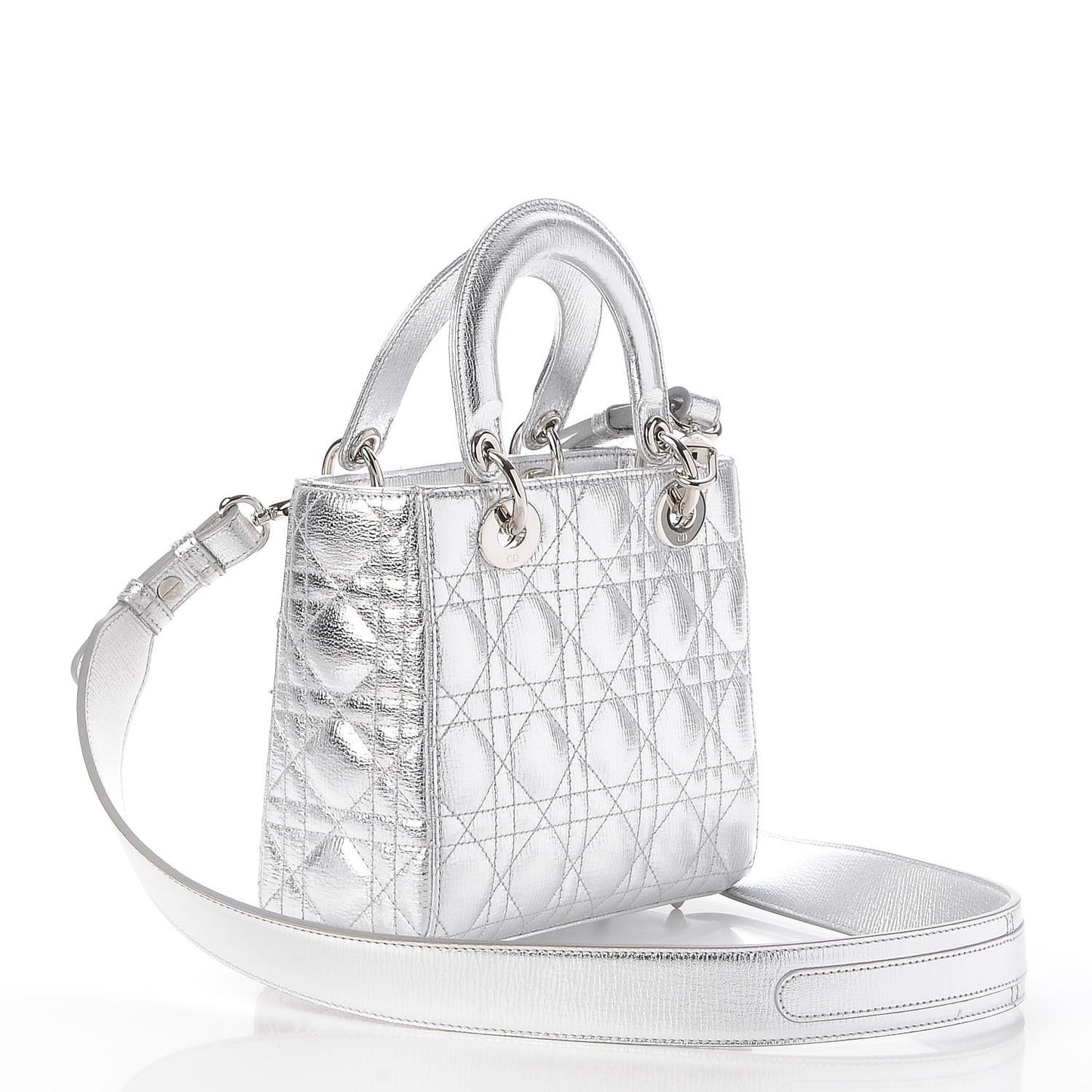 Metallic Grained Calfskin Cannage Small Lucky Badges My Lady Dior Silver