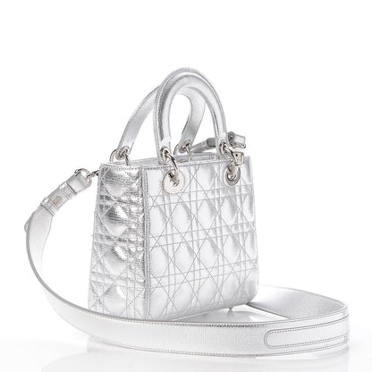 Christian Dior Metallic Grained Calfskin Cannage Small Lucky Badges My Lady Dior Silver 3 of 7