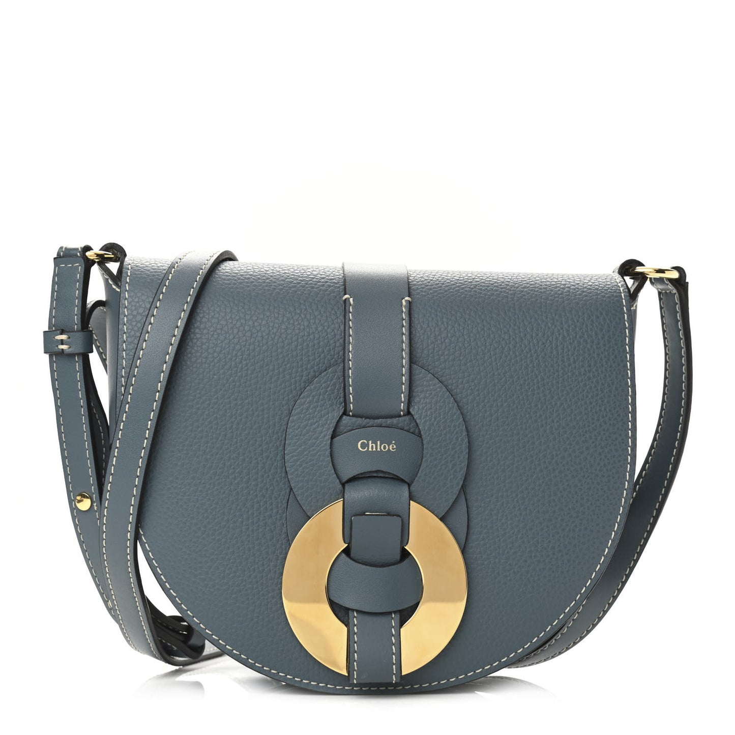 Grained Calfskin Small Darryl Saddle Crossbody Bag Mirage Blue