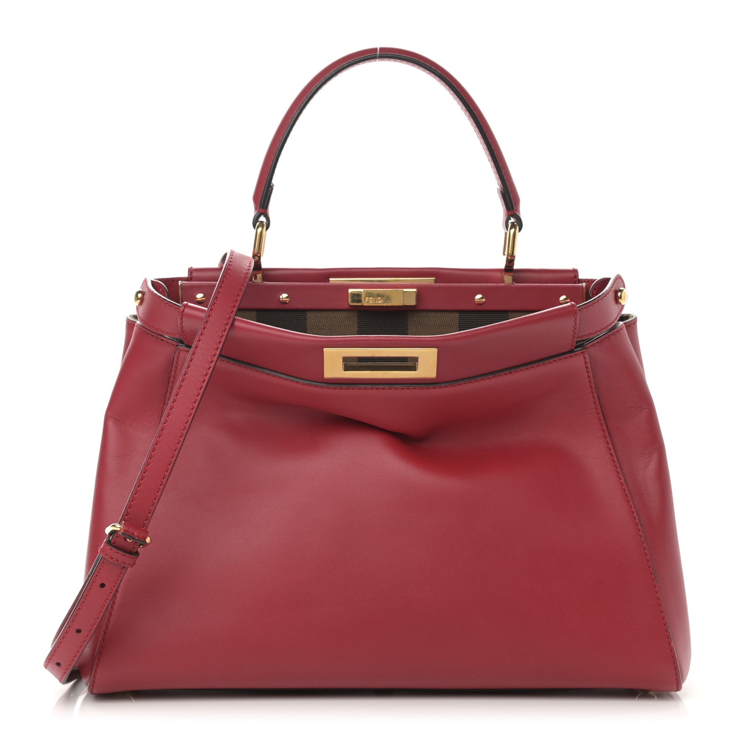 Vitello Morgan Fabric Jacquard Pequin Medium Peekaboo Iconic Satchel Mattone Tobacco Black