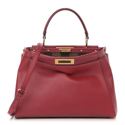 Fendi Vitello Morgan Fabric Jacquard Pequin Medium Peekaboo Iconic Satchel Mattone Tobacco Black 1 of 14