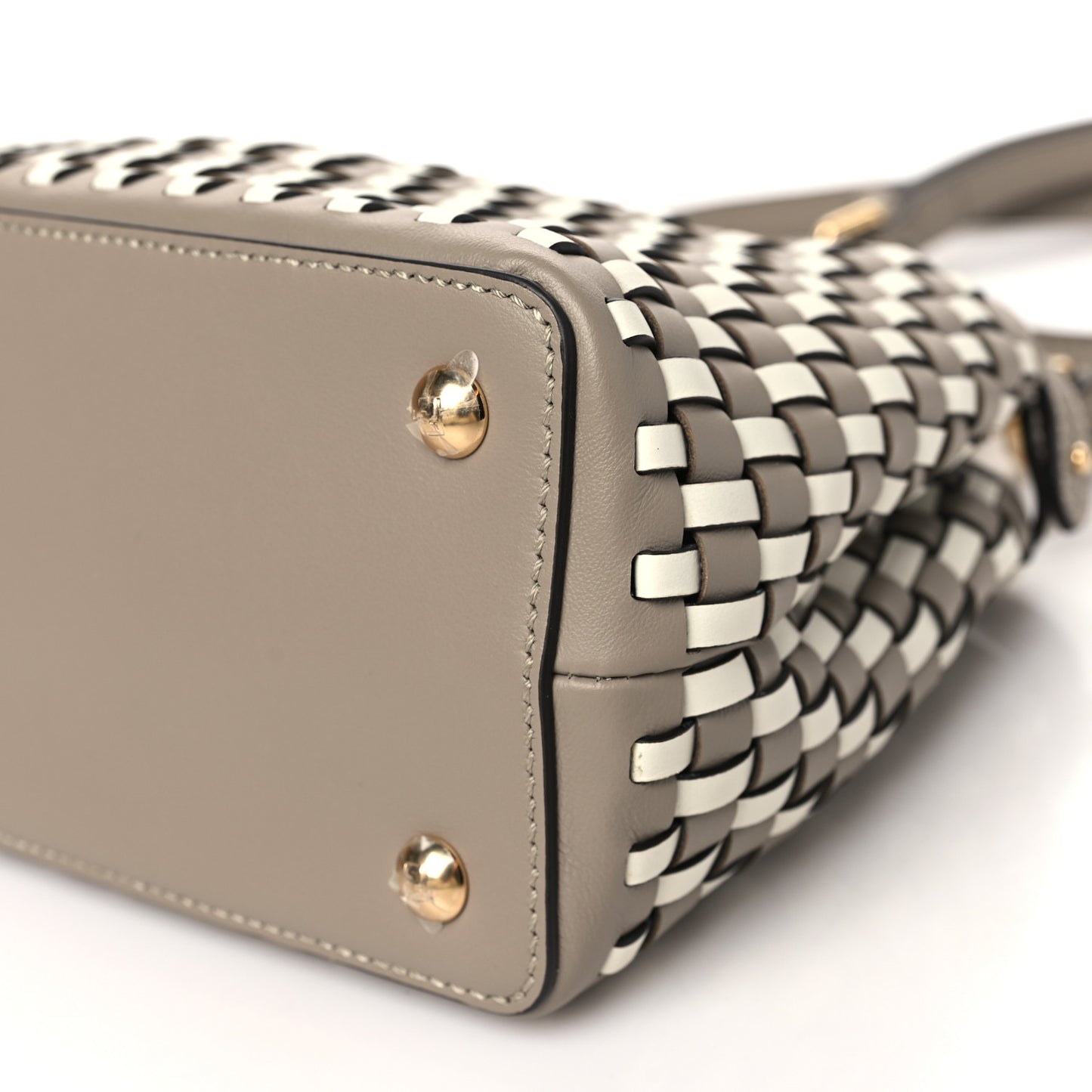 Calfskin Woven Mini Peekaboo Iconic Satchel Tortora White Ice