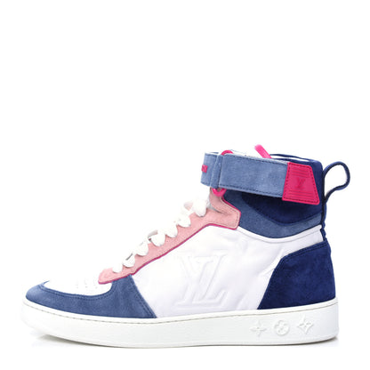 Louis Vuitton Sheepskin Embossed Suede Calfskin Boombox High-Top Sneakers 37.5 White Denim Blue 1 of 10