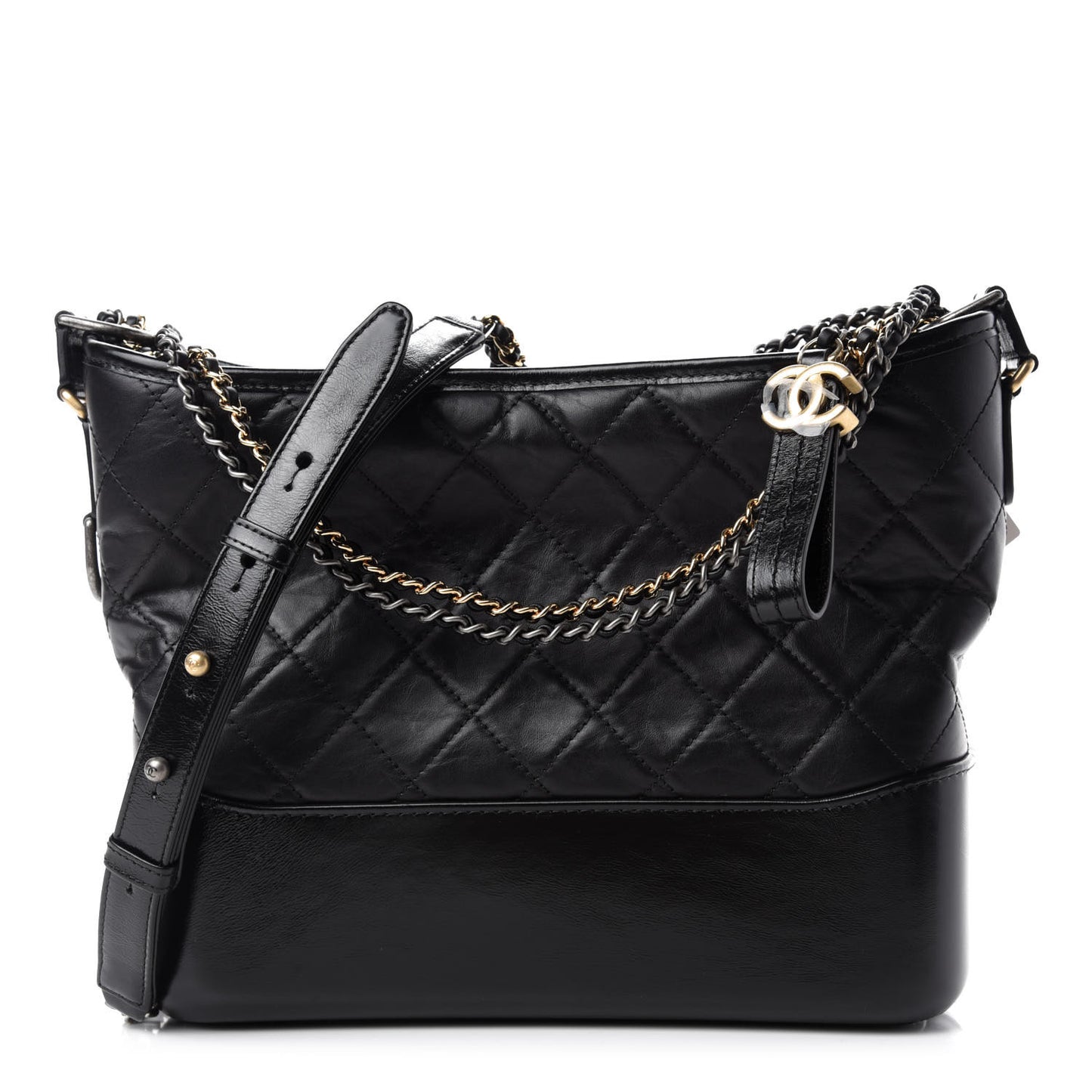 Aged Calfskin Quilted Medium Gabrielle Hobo Black