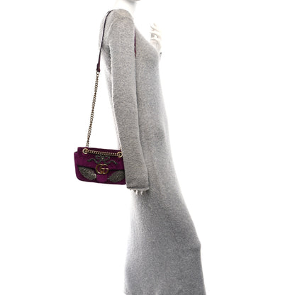 Gucci Velvet Matelasse Embroidered Mini GG Marmont Shoulder Bag Bordeaux 2 of 11