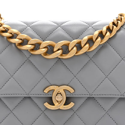 Chanel Caflskin Quilted Dual Handle Chain Flap Bag Grey 8 of 10