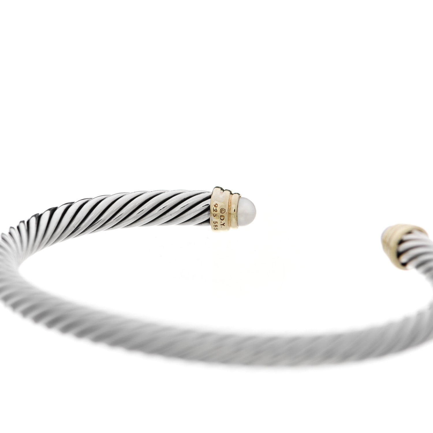David Yurman Sterling Silver 14K Yellow Gold Pearl 5mm Cable Classics Bracelet 3 of 3