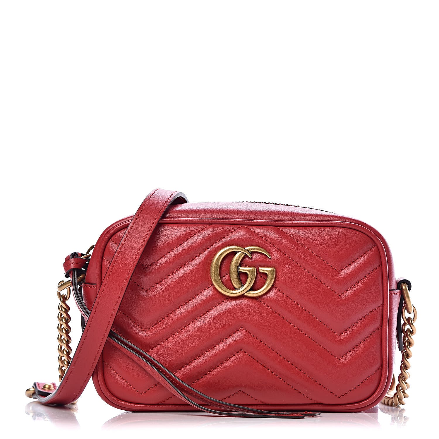Gucci Calfskin Matelasse Mini GG Marmont Chain Shoulder Bag Hibiscus Red 1 of 10
