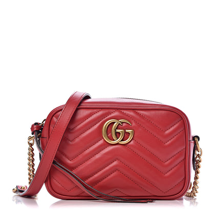 Gucci Calfskin Matelasse Mini GG Marmont Chain Shoulder Bag Hibiscus Red 1 of 10