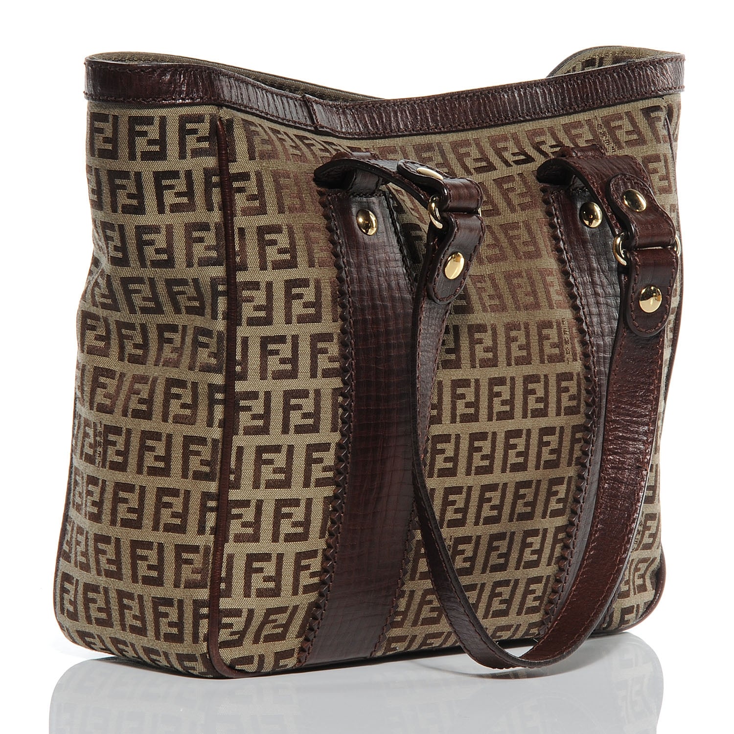 Fendi Zucchino Vitello Shopping Tote Mogano Panna Bruciato 2 of 10