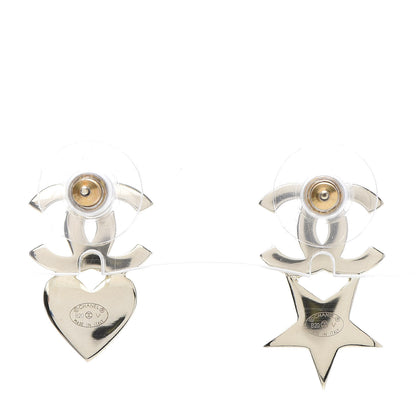 Chanel Crystal Pearl Charming Winter CC Star Heart Earrings Gold 4 of 5