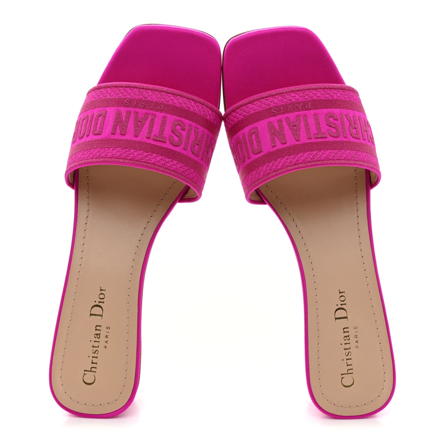 Satin Dioriviera Embroidered Dway 35mm Slide Sandals 40 Rani Pink