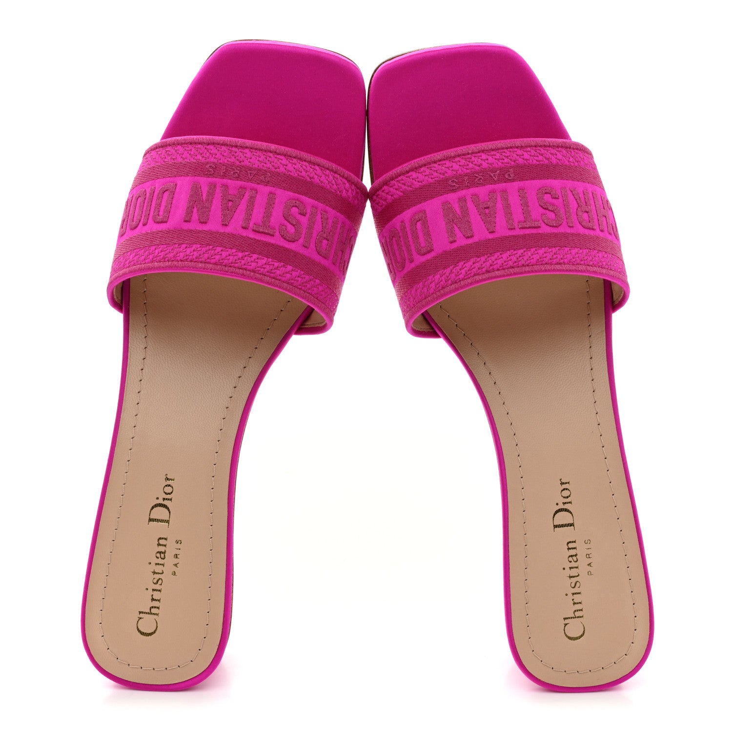 Christian Dior Satin Dioriviera Embroidered Dway 35mm Slide Sandals 40 Rani Pink 2 of 10