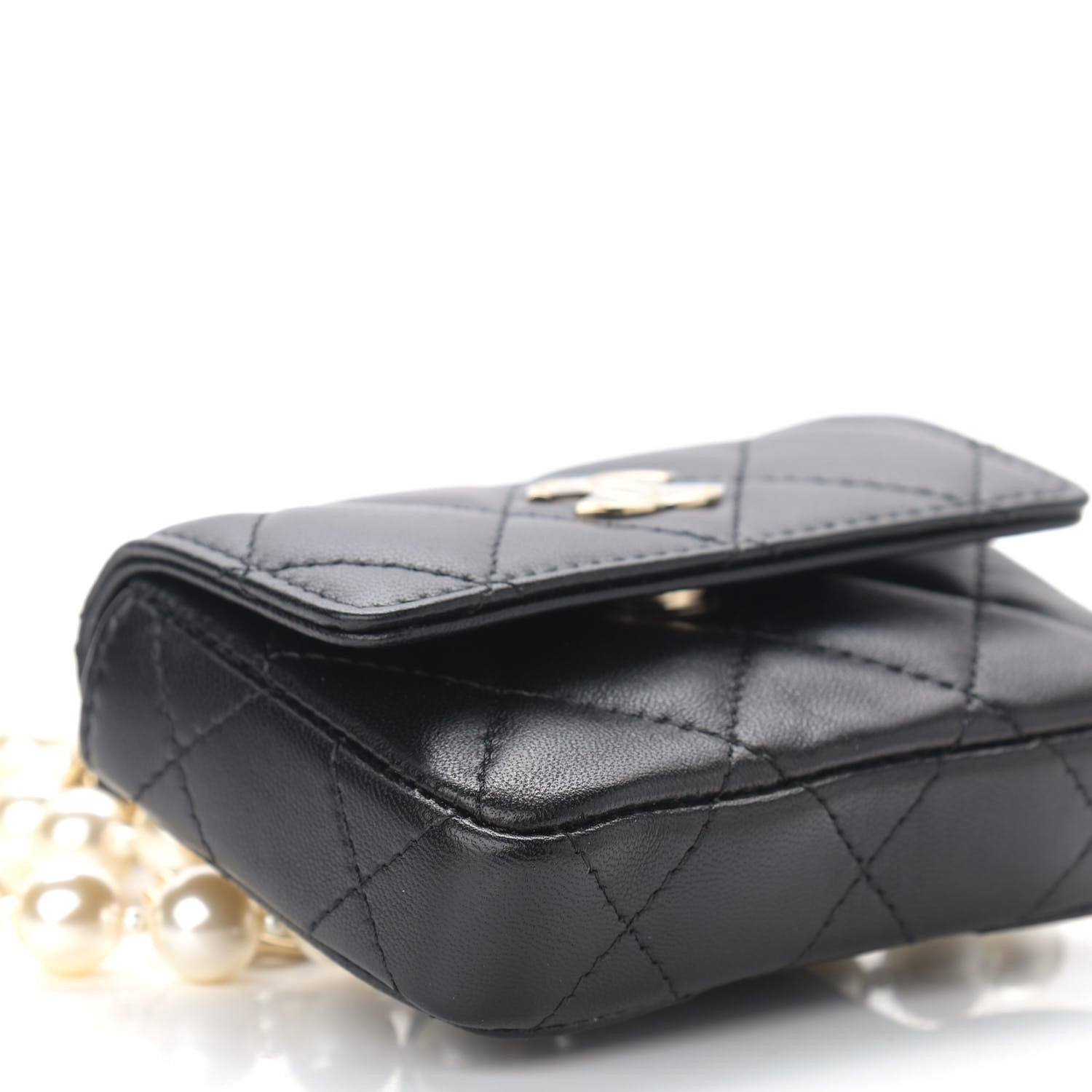 Chanel Lambskin Quilted Pearl Chain Belt Bag Black 11 of 13