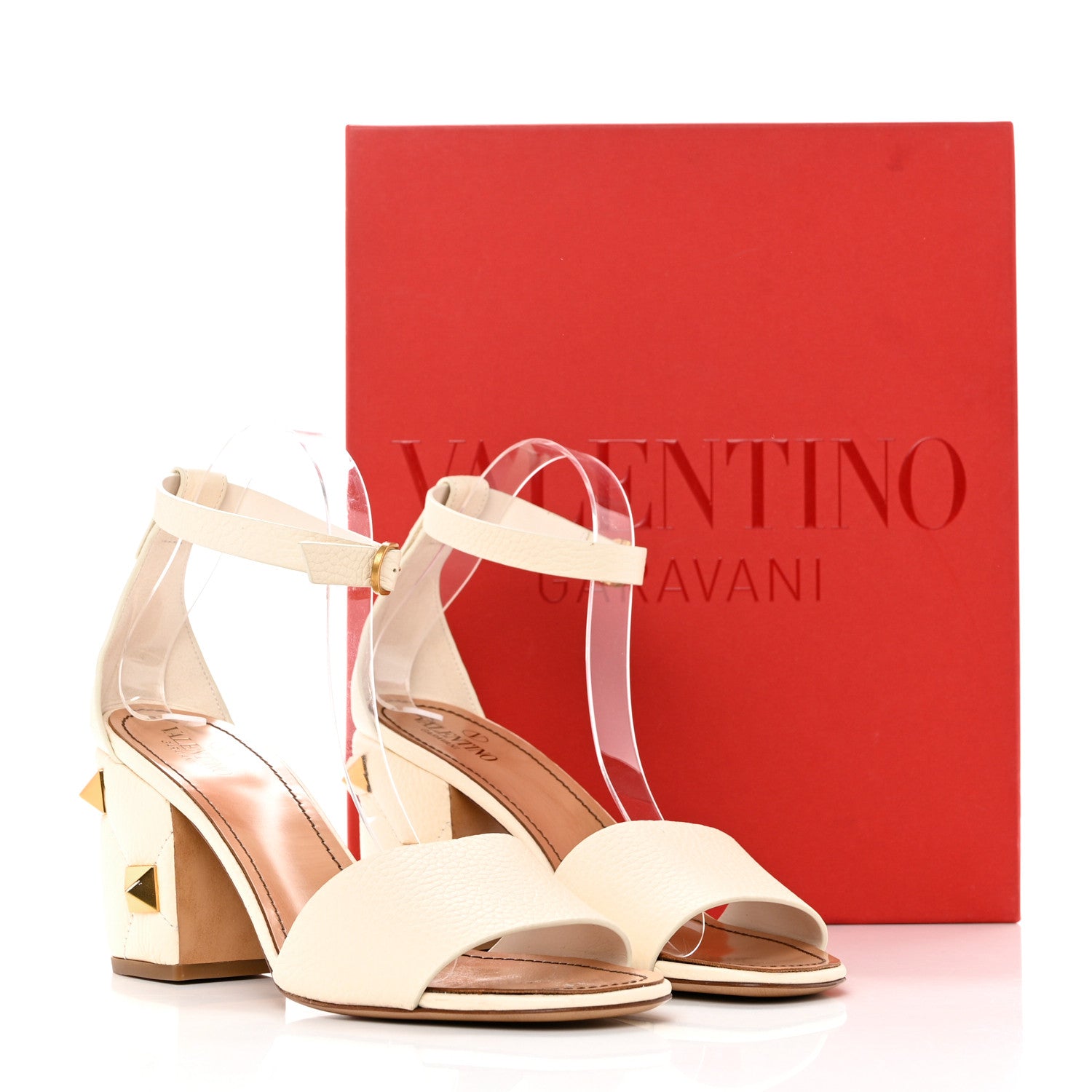 Valentino Garavani Grained Calfskin Roman Stud Ankle Strap 75mm Sandals 39.5 Light Ivory 9 of 9