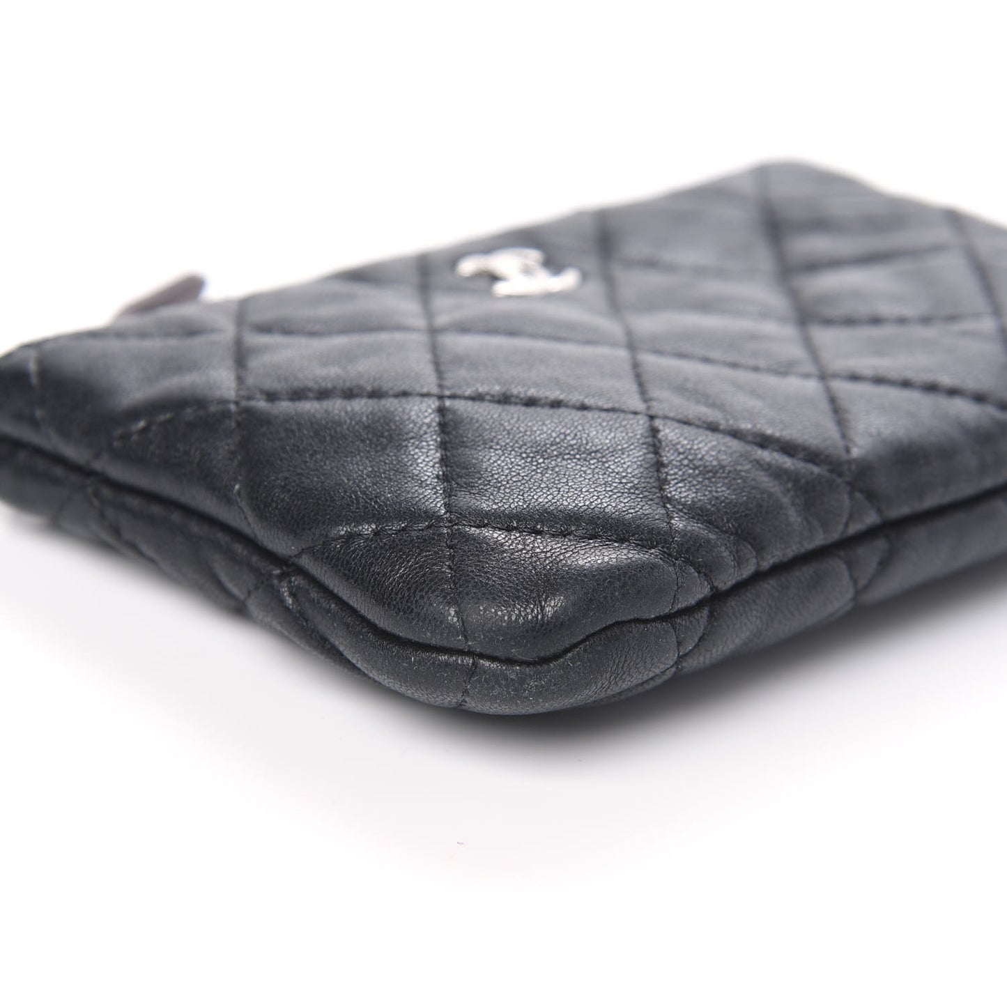 Lambskin Quilted Small Cosmetic Case Black