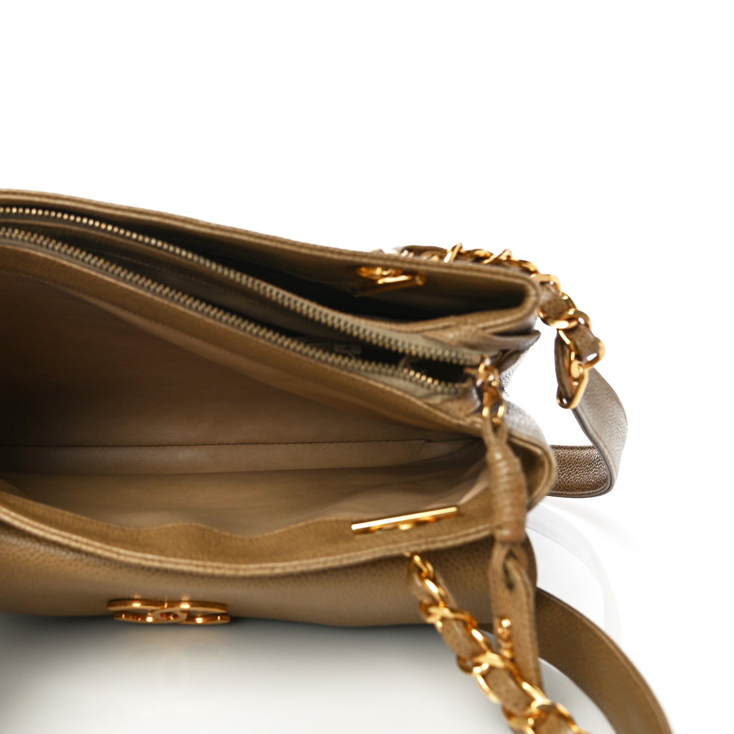 Caviar Flap Shoulder Bag Beige