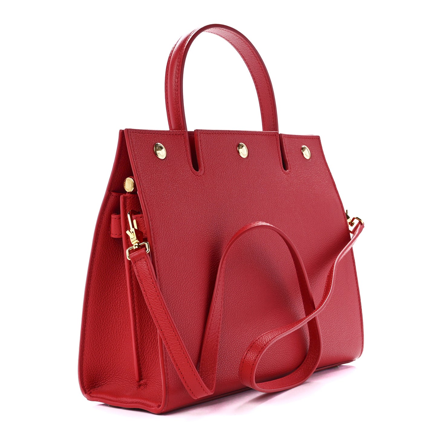 Grainy Calfskin Small Two Handle Title Bag Red