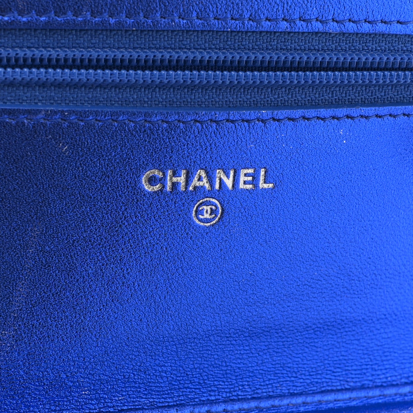 Metallic Patent Calfskin Quilted Boy Wallet on Chain WOC Blue
