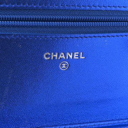 Chanel Metallic Patent Calfskin Quilted Boy Wallet on Chain WOC Blue 6 of 12
