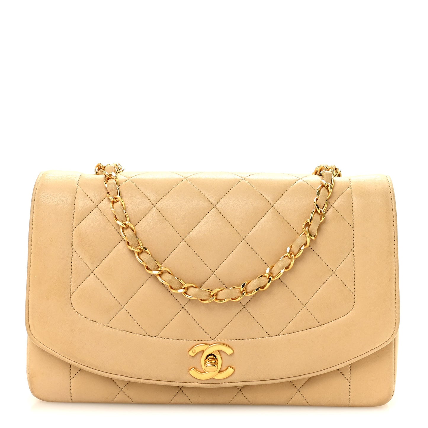 Lambskin Quilted Medium Single Flap Beige