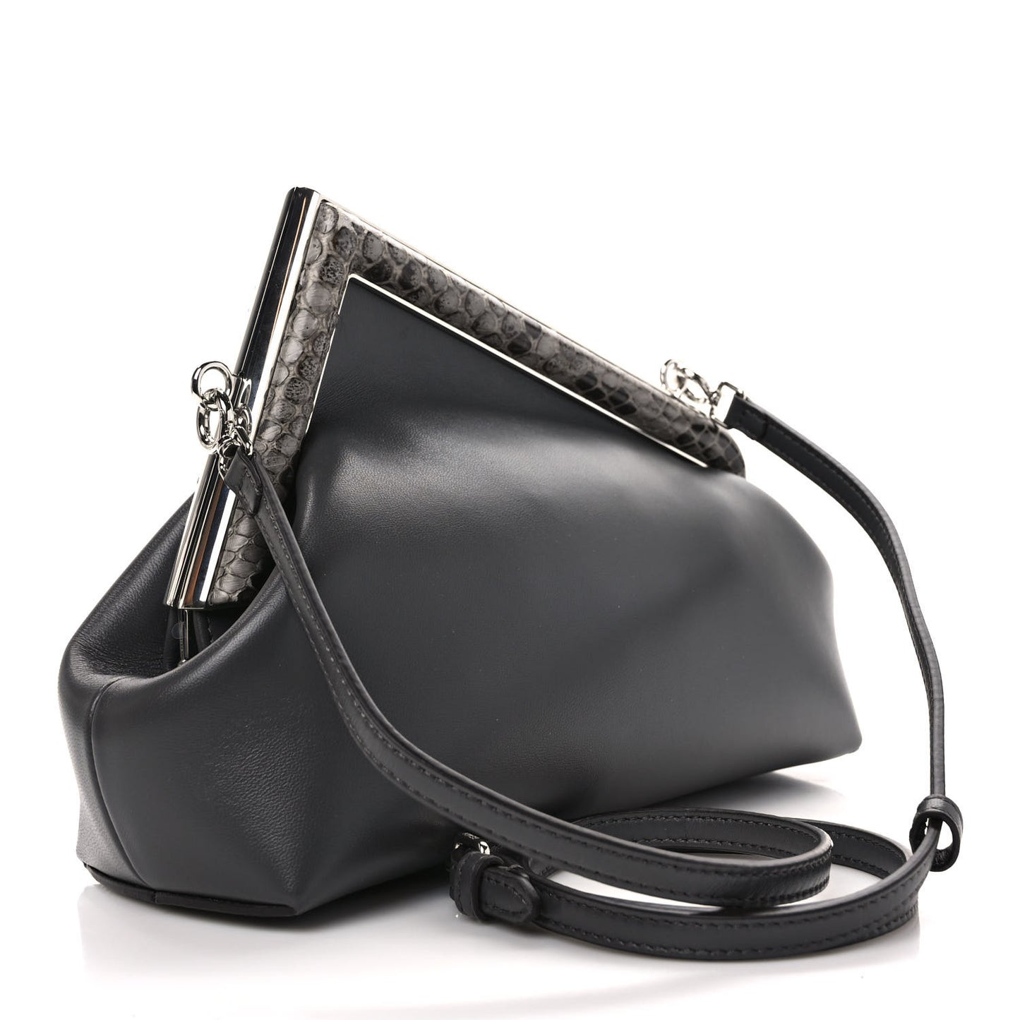 Shiny Nappa Snakeskin Small Fendi First Anthracite Asfalto