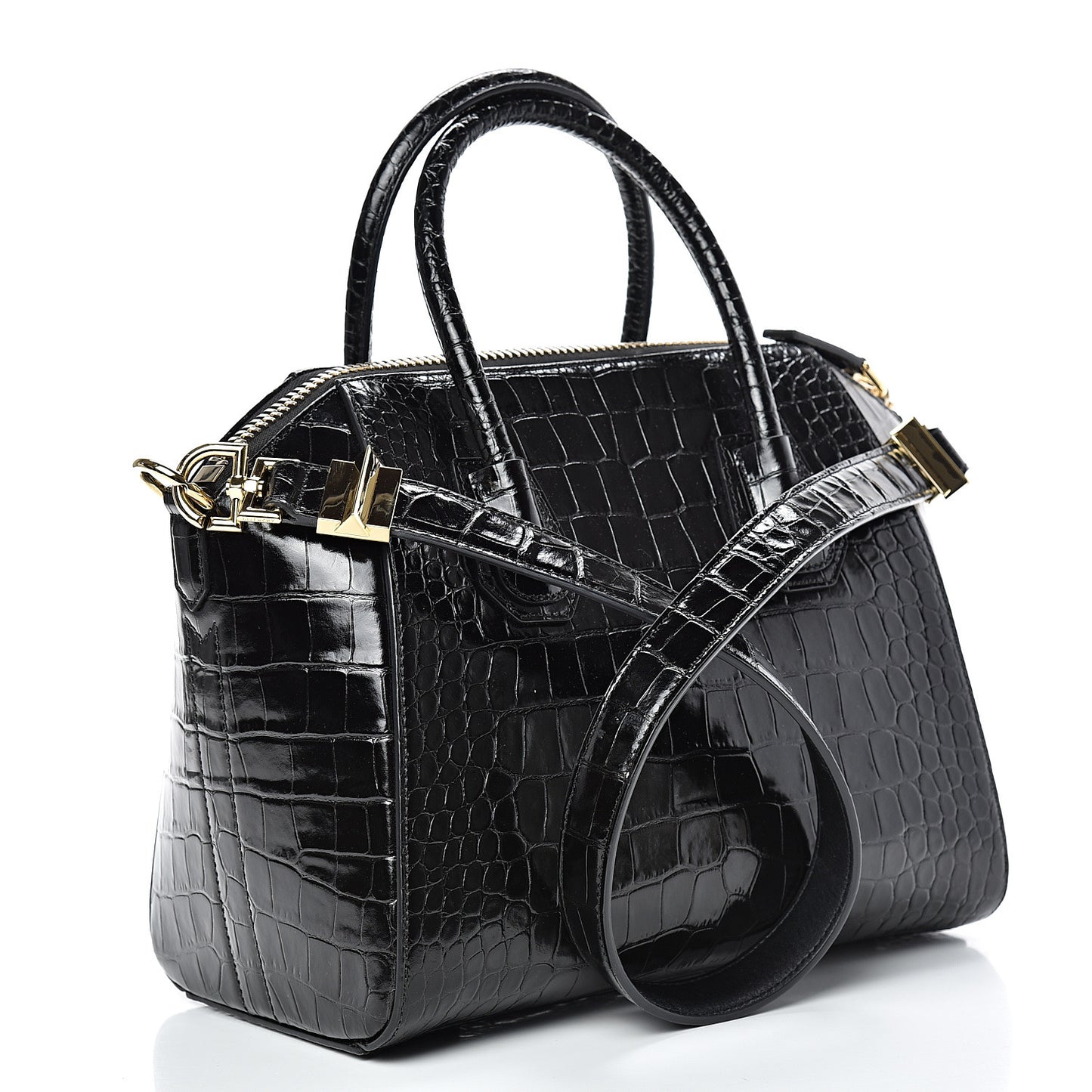Calfskin Crocodile Embossed Small Antigona Black
