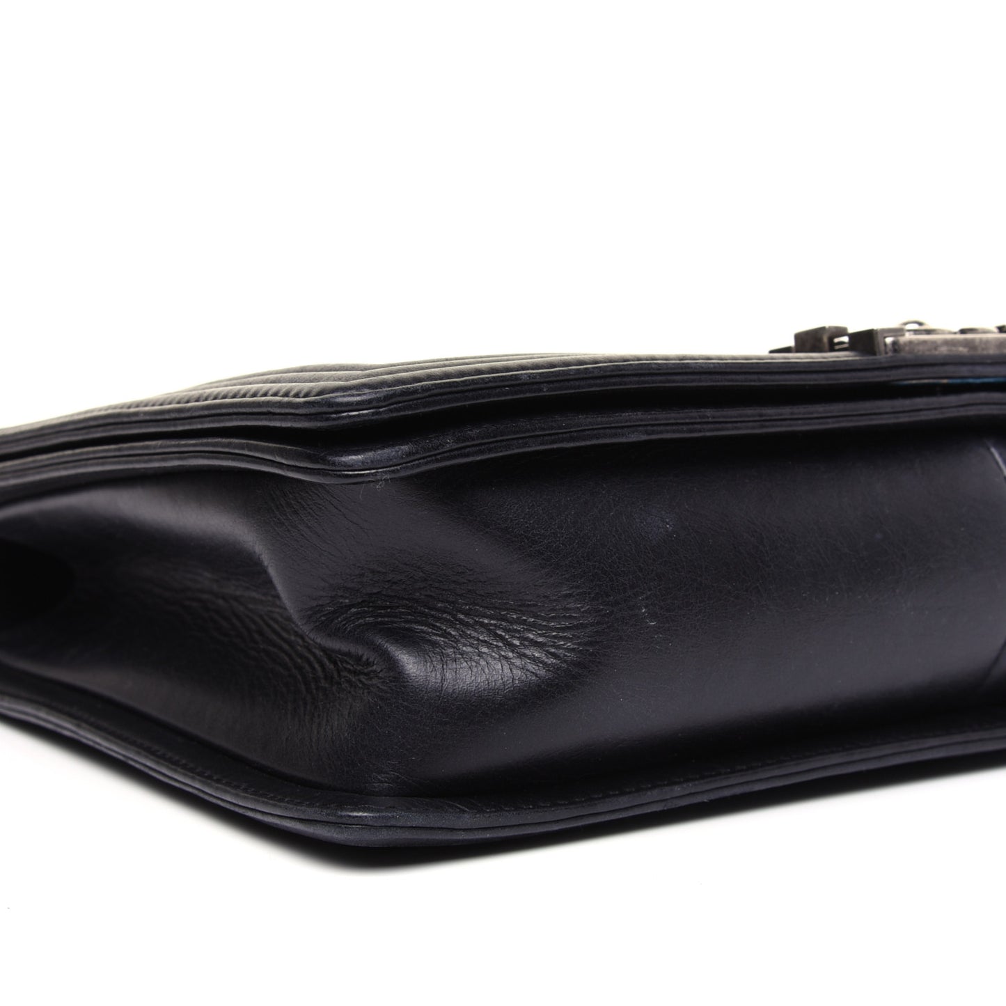 Calfskin Embossed Stitch Large Boy Flap Black