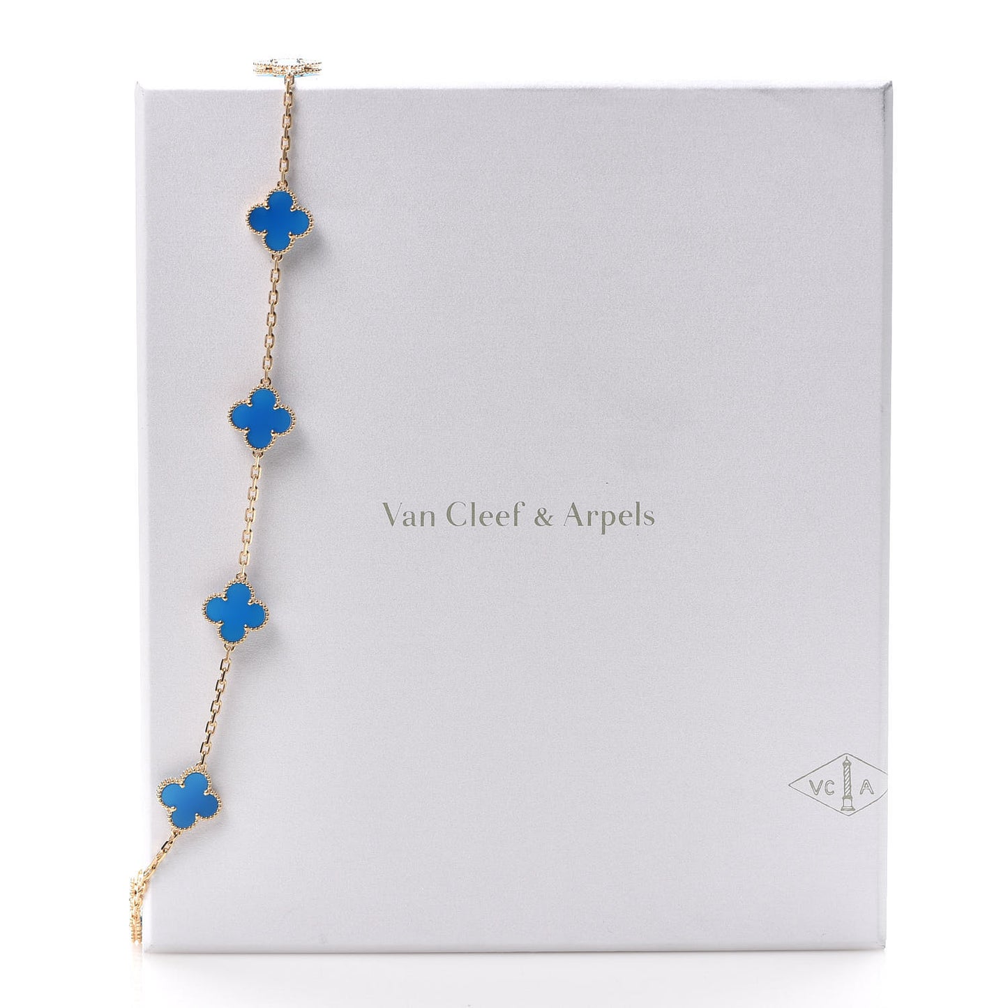 18K Yellow Gold Blue Agate 10 Motifs Vintage Alhambra Necklace