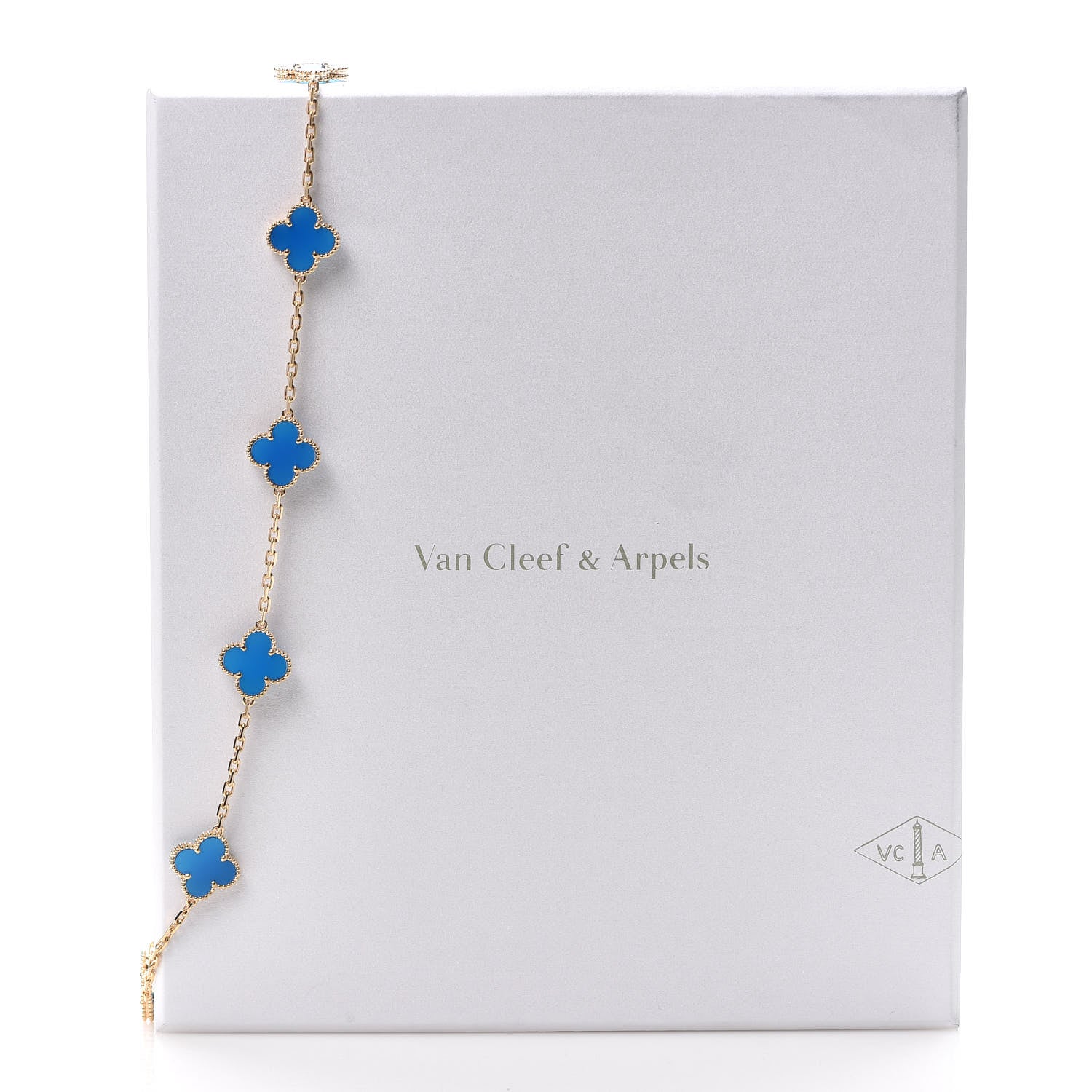 Van Cleef & Arpels 18K Yellow Gold Blue Agate 10 Motifs Vintage Alhambra Necklace 8 of 8