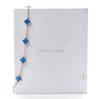 Van Cleef & Arpels 18K Yellow Gold Blue Agate 10 Motifs Vintage Alhambra Necklace 8 of 8