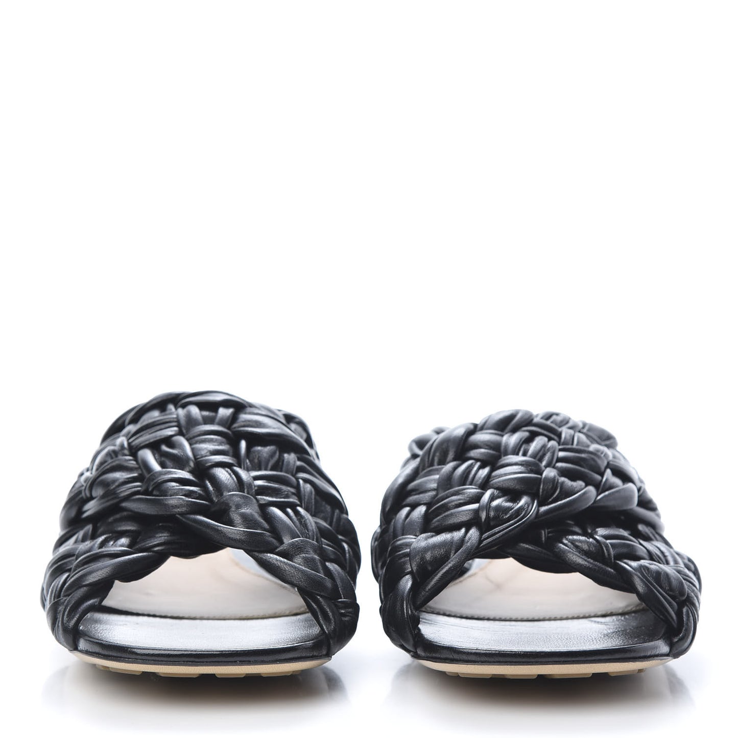 Shiny Nappa Intrecciato The Board Flat Sandals 38 Black